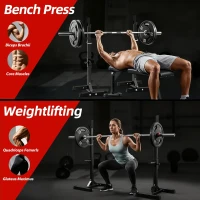 JupiterForce Adjustable Squat Rack Stands (Pair) — Heavy-Duty Steel Bench/Barbell Racks, 40–66"" Adjustable Height, 550 lb Capacity, Portable H-Base, Black(m-6)