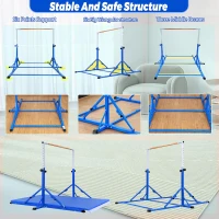 Marfula Foldable Gymnastic Kip Bar with Mat for Kids and Teens (Ages 3–20), 5 ft Rail, 4 ft Base, Adjustable 36–60 in Height – Training Equipment for Home and Club(m-3)