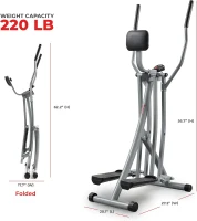 Sunny Health & Fitness Smart Air Walk Elliptical, Foldable Home Glider with Up to 30"" Stride, Bluetooth-Ready SunnyFit App, Adjustable Support(m-6)