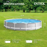 Intex Prism Frame 12ft x 30in Above Ground Pool Set with 530 GPH Cartridge Pump, Super-Tough PVC, Rust-Resistant Frame — 1,718 Gallon Capacity(m-2)