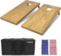 GoSports Regulation 4' x 2' Wooden Cornhole Set with Light Brown Stain - Carrying Case & Bean Bags Included - American Stars & Stripes Design(m-1)