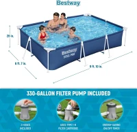 Bestway Steel Pro Rectangular Above-Ground Pool 9'10"" x 6'7"" x 26"" with Flowclear 330 GPH Pump, DuraPlus Liner – 827 Gallon Set(m-3)