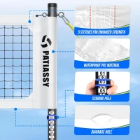 Patiassy Portable Volleyball Net — Heavy-Duty Professional Outdoor Set with Adjustable Powder-Coated Aluminum Telescoping Poles, Galvanized Winch Tension System, Steel Stakes, Anti-Sag Design, Pump & 1680D Carry Bag for Beach, Grass & Backyard(m-3)