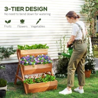 Outsunny 3 Tier Elevated Planter Box, Vertical Wooden Raised Garden Bed for Flowers, Vegetables, Herbs, 26" x 30" x 30", Brown(m-4)