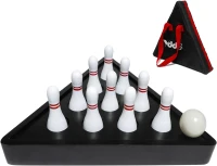 Shuffleboard Bowling Set - 10 Premium Hardwood Pins with Durable Triangular Pinsetter, Resin Bowling Ball and Carry Bag for Shuffleboard Games(m-6)