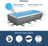 Bestway Power Steel Rectangular 18 ft x 9 ft x 48 in Metal Frame Above-Ground Pool Kit with 1,500 GPH Filter Pump, Ladder and Cover(m-3)