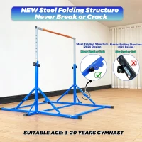 Marfula Foldable Gymnastic Kip Bar with Mat for Kids and Teens (Ages 3–20), 5 ft Rail, 4 ft Base, Adjustable 36–60 in Height – Training Equipment for Home and Club(m-2)