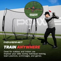 PowerNet 7' x 7' Baseball & Softball Practice Net — Black with Deluxe Adjustable Tee, Carry Bag and Fast Setup(m-4)