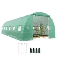 Outsunny 26' x 10' x 6.6' Walk-in Tunnel Hoop Greenhouse, PE Cover, Steel Frame, Roll-Up Zipper Door & 12 Mesh Windows for Flowers, Vegetables, Tropical Plants, Light Green(m-1)