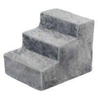 PawHut 3-Step Dog Ramp for Sofa, Bed, and Couch, with Removable Cover, Light Grey(m-2)