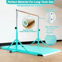 MARFULA Adjustable Gymnastics Kip Bar with Mat (5 ft) - Foldable, Height 36–60 in, 13 Levels, 6-Point Support for Kids & Teens(m-4)