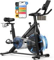 Merach Magnetic Stationary Bike S36 – Quiet Home Spinning Bike with Cushioned Seat, 330 lb Capacity, Exclusive App, Tablet Mount & Guided Workouts(m-1)