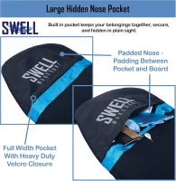 SWELL Adjustable Wakesurf Board Sock — Expandable Cover with Padded Nose Pocket, 600D Polyester Protection, One Size Fits Most(m-4)