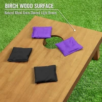 GoSports 4 ft x 2 ft Regulation Wooden Cornhole Set — Light Brown Finish — Includes Carrying Case and Black & Purple Bean Bags(m-5)