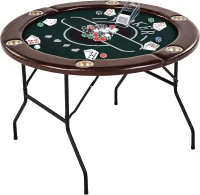 Barrington Round Portable Poker Table for 6 — Dark Green Velvet Play Surface, Faux-Leather Rails, Includes Chips, Cards and Dealing Shoe(m-1)