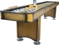 Playcraft Georgetown Shuffleboard Table with Built-In Storage Cabinet, Matching Abacus, 8 Pucks, Brush & Wax - Pro Climate Adjusters, Hand-Stained Burnished Finish(m-2)