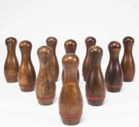Shuffleboard Bowling Pin Set — 10 Premium Hardwood Pins, Resin Bowling Ball, Durable Triangular Pinsetter & Carry Bag — For Shuffleboard Games(m-6)