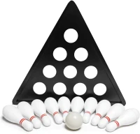 Shuffleboard Bowling Set - 10 Premium Hardwood Pins with Durable Triangular Pinsetter, Resin Bowling Ball and Carry Bag for Shuffleboard Games(m-2)