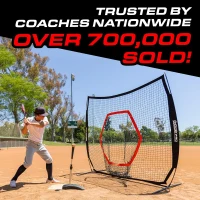 GoSports 7' x 7' Baseball & Softball Net — Red, Black or PRO Version with Bow Frame, Carry Bag & Strike Zone (All Skill Levels)(m-4)
