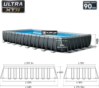 INTEX Ultra XTR Deluxe Rectangular Pool Set (26373EH) — 32' x 16' x 52"" with 2800 GPH Krystal Clear Sand Filter Pump(m-5)