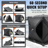 VEVOR Pop-Up Ice Fishing Tent — Hub-Style Portable Shelter, Insulated & Non-Insulated Options, Multiple Sizes (1–8 Persons), Waterproof 300D Oxford with Anchors, Ropes & Carry Bag(m-4)