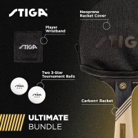 STIGA Carbon+ Bundle Paddle Set — 7-Ply Lightweight Carbon Blade, 2mm Premium Sponge, Concave Handle, Includes Two 3-Star Balls, Cover & Wristband(m-3)