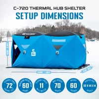 CLAM Double-Hub Portable Ice Fishing Thermal Shelter with Anchors, Tie Ropes and Carry Bag(m-2)