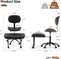 Bestier Ergonomic Bentwood Meditation Chair with Wider Spinal Back Support, 360° Swivel and Adjustable Height Cross‑Legged Office Chair for Adults up to 300 lbs (Contemporary Bentwood, Black)(m-2)