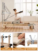 Oak Wood Pilates Reformer with Tower — Quick-Assembly Studio-Grade Reformer Machine with Tower & Accessories for Home and Gym(m-3)