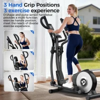 pooboo Home Elliptical Trainer with 16-Level Magnetic Resistance, Ultra-Quiet Drive, 15.5"" Stride & LCD Monitor, 350 lb Capacity(m-4)