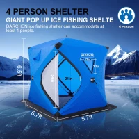 DARCHEN Insulated 3-Layer Pop-Up Ice Fishing Tent for 3–4 People — Thermal Shanty with Reinforced Skirt and Insulation(m-4)