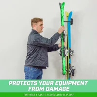 GoSports Wall-Mounted Ski & Snowboard Storage Rack - Per-Pack Holds 2 Skis or 1 Snowboard (50 lb)(m-3)