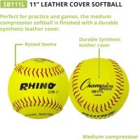 Champion Sports® Softballs — Leather and Synthetic Softballs for Training or Game Play, Available in Various Sizes, Cores & Styles, NFHS Approved(m-5)