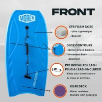 MOREY® Cruiser 42.5-inch Full-Size Bodyboard (2025 Model) — HDPE Slick Bottom, IXLPE Deck, Coil Leash Included(m-2)