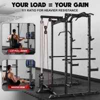 C1-V4 Power Cage — GOIMU 2000 lb Squat Rack with Lat Pulldown, Multi-Function Strength Cage with Extensive Attachments for Home Gym(m-8)