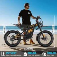 Electric Dirt Bike for Adults with Peak 3000W Brushless Motor, 48V 32Ah Removable Battery, Up to 37 MPH and ~80 Miles Range – Fat-Tire Electric Mountain E-Bike for Snow, Sand & Commuting(m-8)
