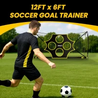 Apex Sports 12 x 6 ft Soccer Goal with Removable 10-Hole Precision Target — Collapsible Portable Net, Rapid Setup & Ground Anchors for Indoor/Outdoor Training(m-2)