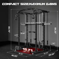 GOIMU S1-V4 Smith Machine Power Cage — 2000 lb Capacity All-in-One Squat Rack with Cable Crossover System and Multiple Attachments(m-7)