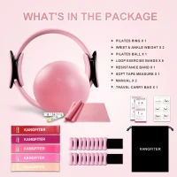 Pilates Home Workout Kit — 12"" Ring & 9"" Mini Ball with Adjustable 1 lb Wrist/Ankle Weights, 5 Latex Resistance Bands, TPE Stretch Band, Tape Measure & Carry Bag(m-9)