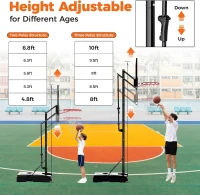 44"" Backboard Portable Basketball Hoop by AWII SPORT, Height Adjustable 4.8–10 ft for Kids, Youth and Adults — Outdoor/Indoor(m-4)