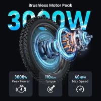 Electric Dirt Bike for Adults with Peak 3000W Brushless Motor, 48V 32Ah Removable Battery, Up to 37 MPH and ~80 Miles Range – Fat-Tire Electric Mountain E-Bike for Snow, Sand & Commuting(m-2)