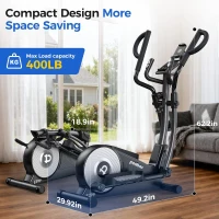 pooboo Home Elliptical Trainer with 16-Level Magnetic Resistance, Ultra-Quiet Drive, 15.5"" Stride & LCD Monitor, 350 lb Capacity(m-8)