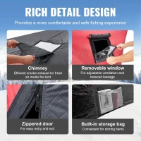 VEVOR Large Insulated Pop-Up Ice Fishing Tent – 600D Oxford, 80g Padding, Hub-Style Shelter for Multiple Anglers, Waterproof, Includes Anchors, Ropes & Carry Bag(m-6)