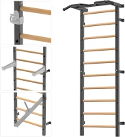 Kipika 2 x 2-inch Swedish Wall Ladder – Wall-Mounted Pull-Up Bar & Suspension Trainer with 1-inch Holes, Solid Wood Grips, Power Rack Compatible Gymnastic Stall Bar for Home, School and Wall Gyms(m-1)