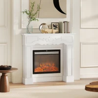 HOMCOM Baroque Fireplace Mantel, Freestanding Fireplace Surround with Leg for Electric Fireplaces, 43.3" W x 39.8" H, White(m-7)