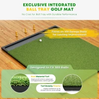 Ponsonbay Integrated Golf Practice Mat with Ball Tray, 5x4ft / 6x4ft / 6x5ft Options, Thick Turf (26–31mm), Includes 3 Tees and Multiple Tee Holders, Indoor/Outdoor(m-2)
