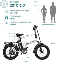 KEBIKO 1000W Peak Folding Electric Bike - 48V 20Ah Removable Battery, 30+ MPH, Up to 80 Mile Range, 20"" Fat Tire Foldable E-Bike for Adults (Commute, Beach, Snow)(m-7)