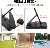 VEVOR Adjustable Portable Basketball Hoop with Weighted Base, Wheels and PC Backboard — Indoor/Outdoor for Youth & Adults(m-5)