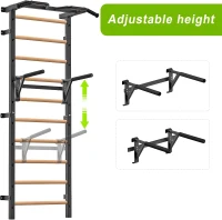Kipika 2""x2"" Swedish Stall Bar with 1"" Holes - Wall-Mounted Gymnastic Ladder and Pull-Up Trainer with Solid Wood Grips(m-3)