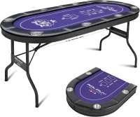 8-Player Foldable Poker Table - Rioloiuy 71"" Texas Hold'em Casino Table with Padded Rails, Deep Cup Holders and Portable Folding Design for Home or Game Room(m-1)